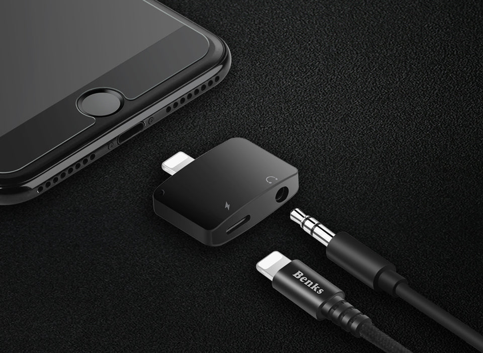 Hochwertiger Benks 2 in 1 Lightning Kopfhörer Adapter für iPhone X/ 7/ 8